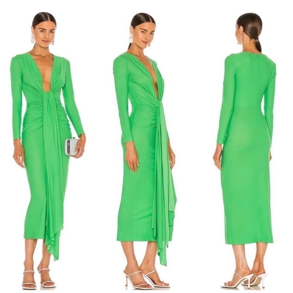 SOLACE London Lorena Midi Dress in Bright Green, Size 2